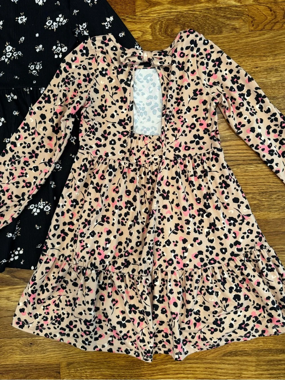 NWOT Btween Bundle of 2 Black Floral & Pink Leopard Long-Sleeve Dresses - Size 8